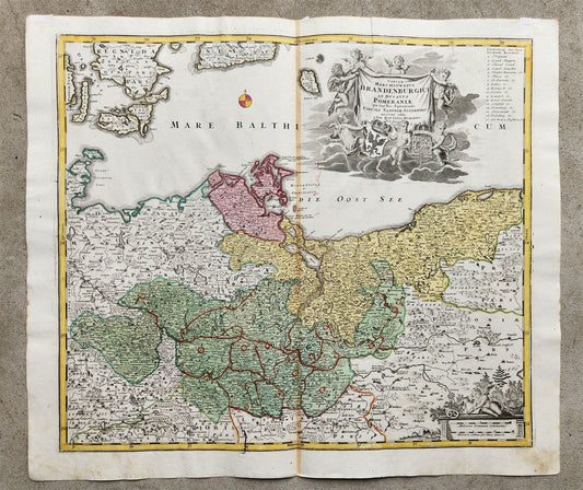 1720s GERMANY antique MAP BRANDENBURG POMERANIA Frankfurt Berlin Denmark Poland