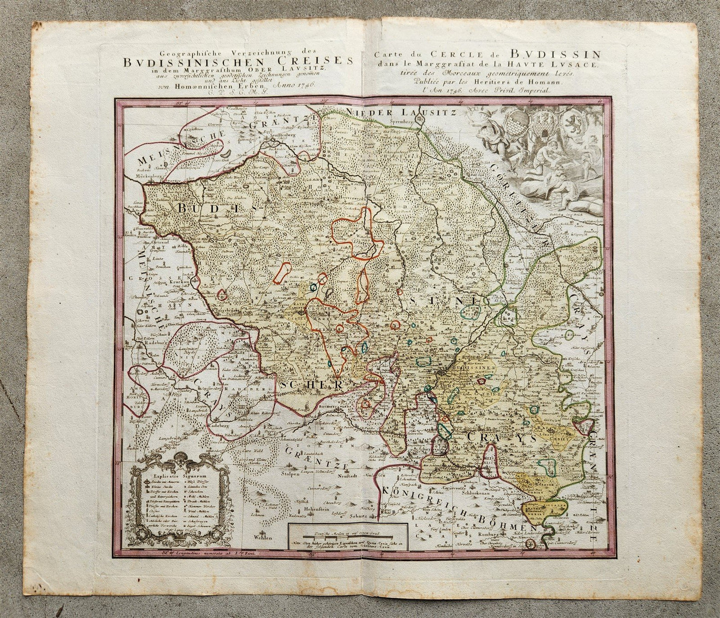 1746 GERMANY Bautzen in eastern Saxony antique MAP by HOMANN HEIRS