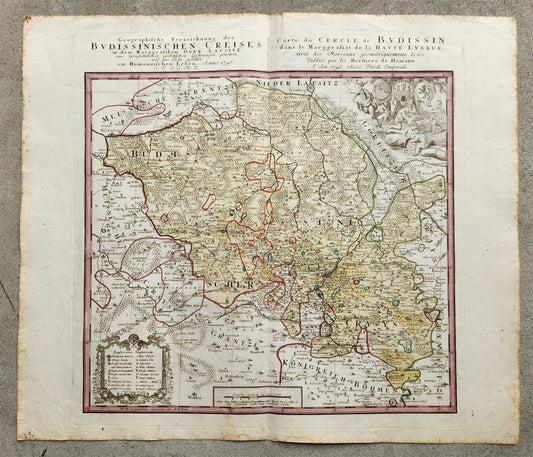 1746 GERMANY Bautzen in eastern Saxony antique MAP by HOMANN HEIRS