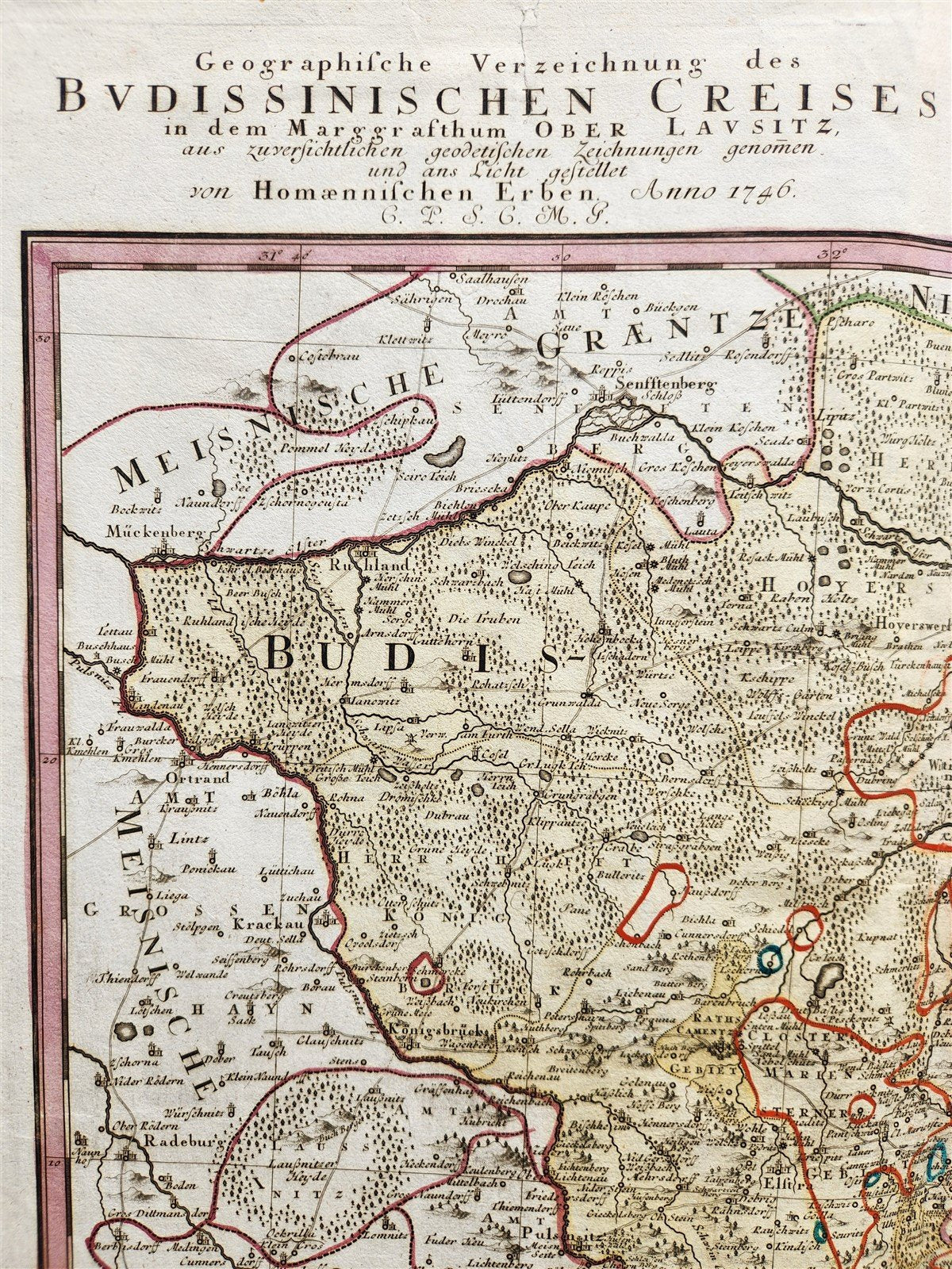 1746 GERMANY Bautzen in eastern Saxony antique MAP by HOMANN HEIRS