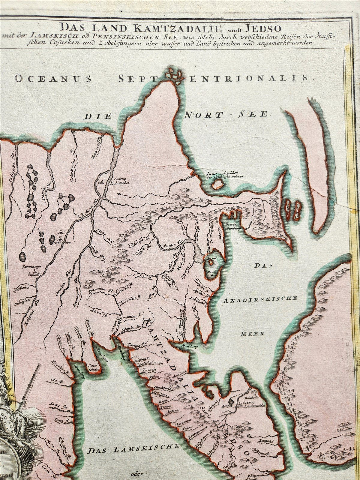 1730 CASPIAN SEA & KAMCHATKA antique MAP Russia by HOMANN HEIRS