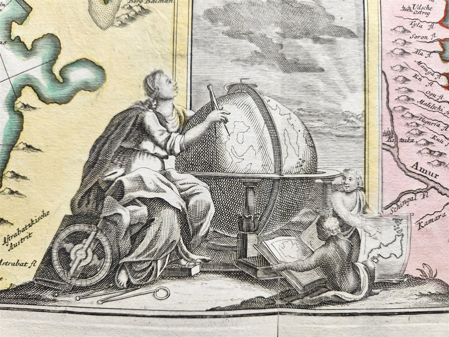 1730 CASPIAN SEA & KAMCHATKA antique MAP Russia by HOMANN HEIRS