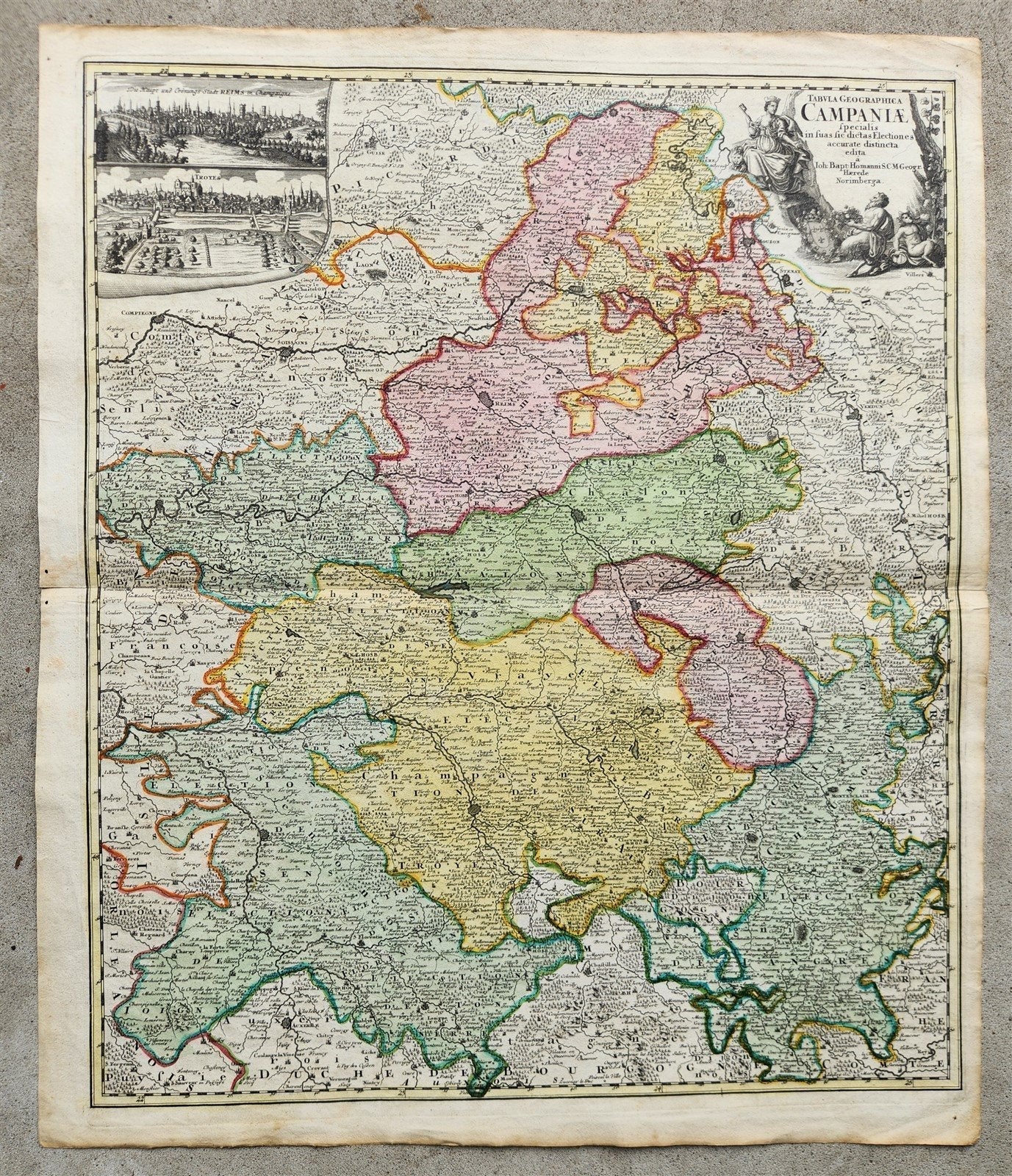 1756 CHAMPAGNE FRANCE antique MAP by Homann Tabula Geographica CAMPANIAE