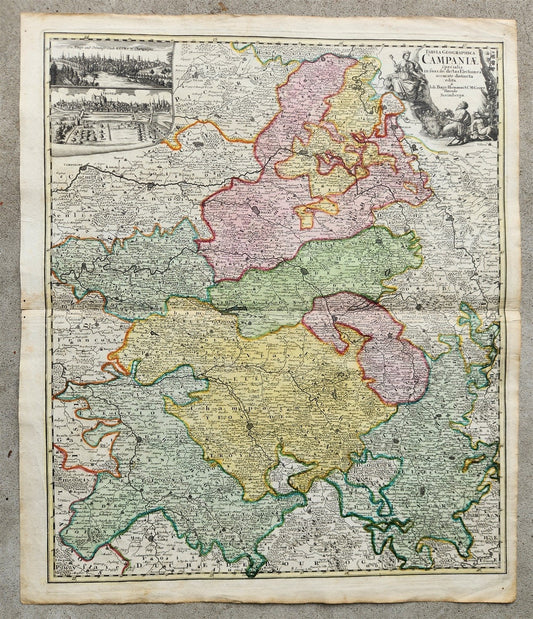1756 CHAMPAGNE FRANCE antique MAP by Homann Tabula Geographica CAMPANIAE