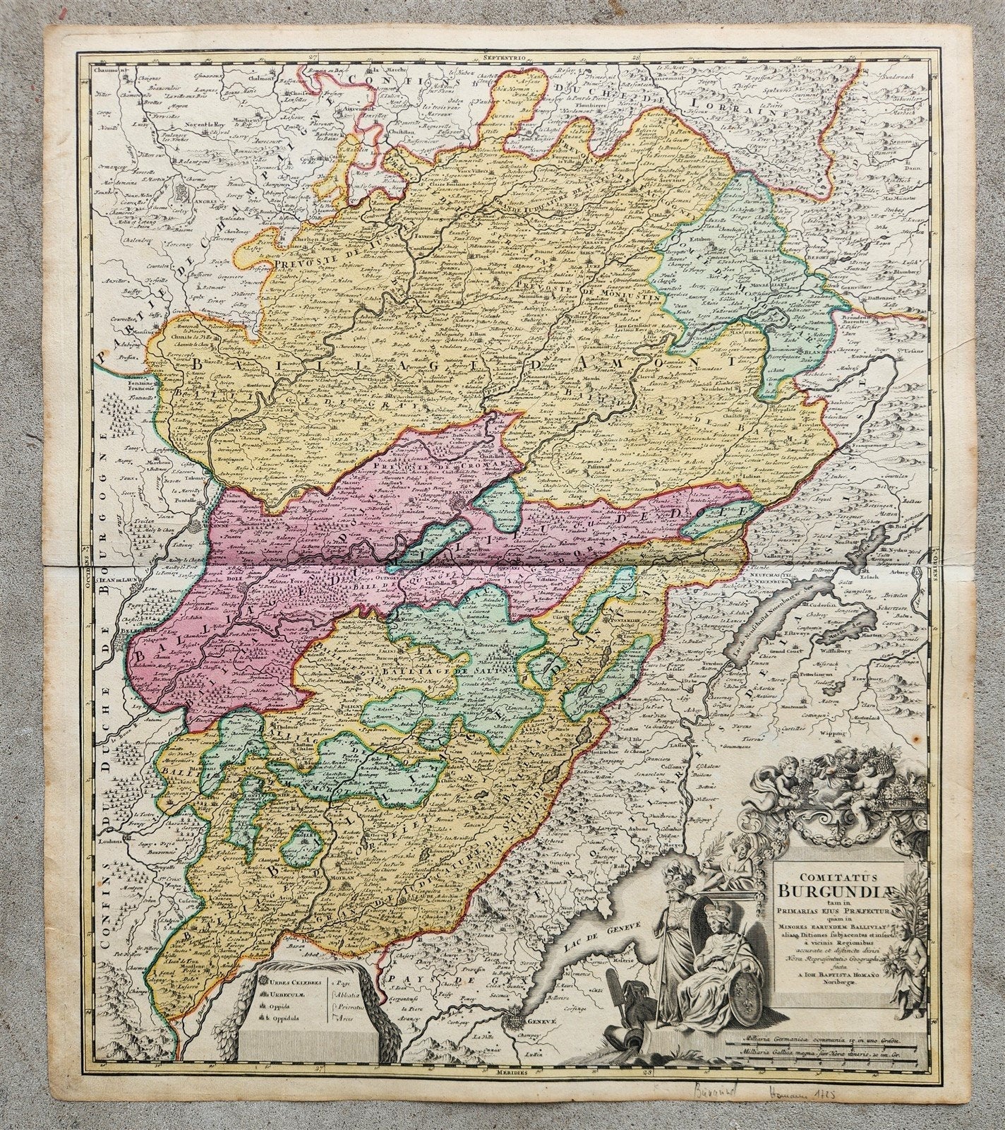 1725 BURGUNDY FRANCE antique MAP by Homann Comitatus BURGUNDIAE