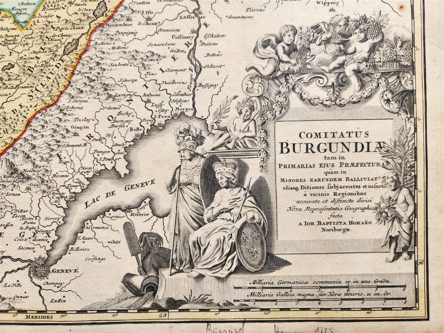 1725 BURGUNDY FRANCE antique MAP by Homann Comitatus BURGUNDIAE