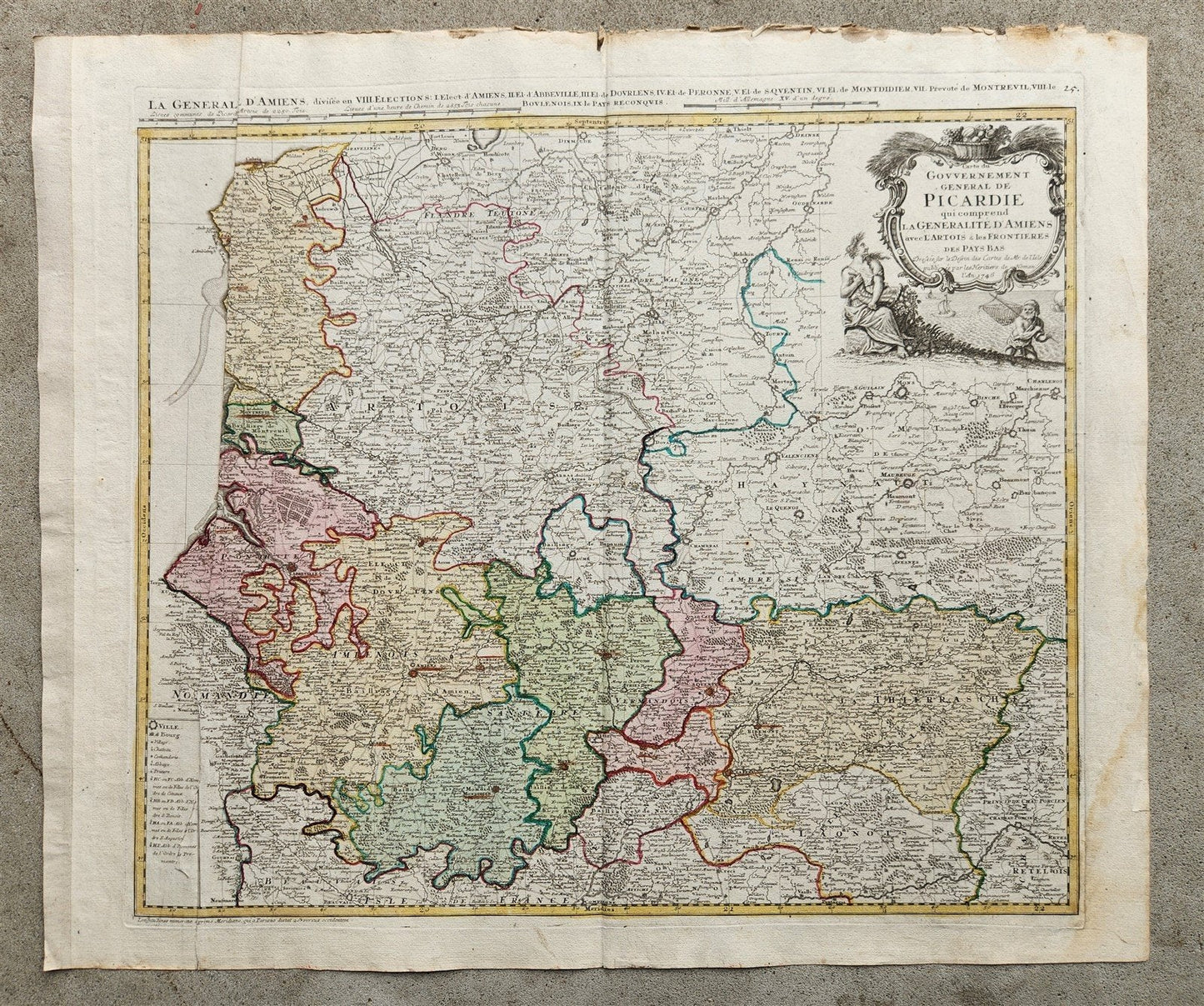 1746 PICARDIE FRANCE antique MAP Pas-de-Calais by Homann