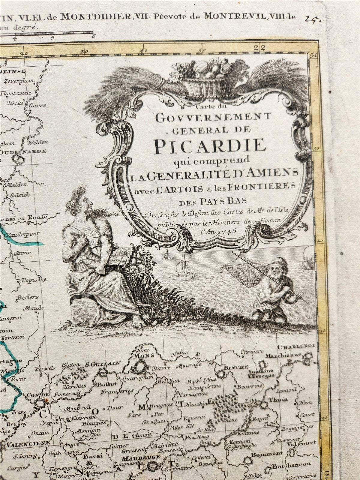 1746 PICARDIE FRANCE antique MAP Pas-de-Calais by Homann