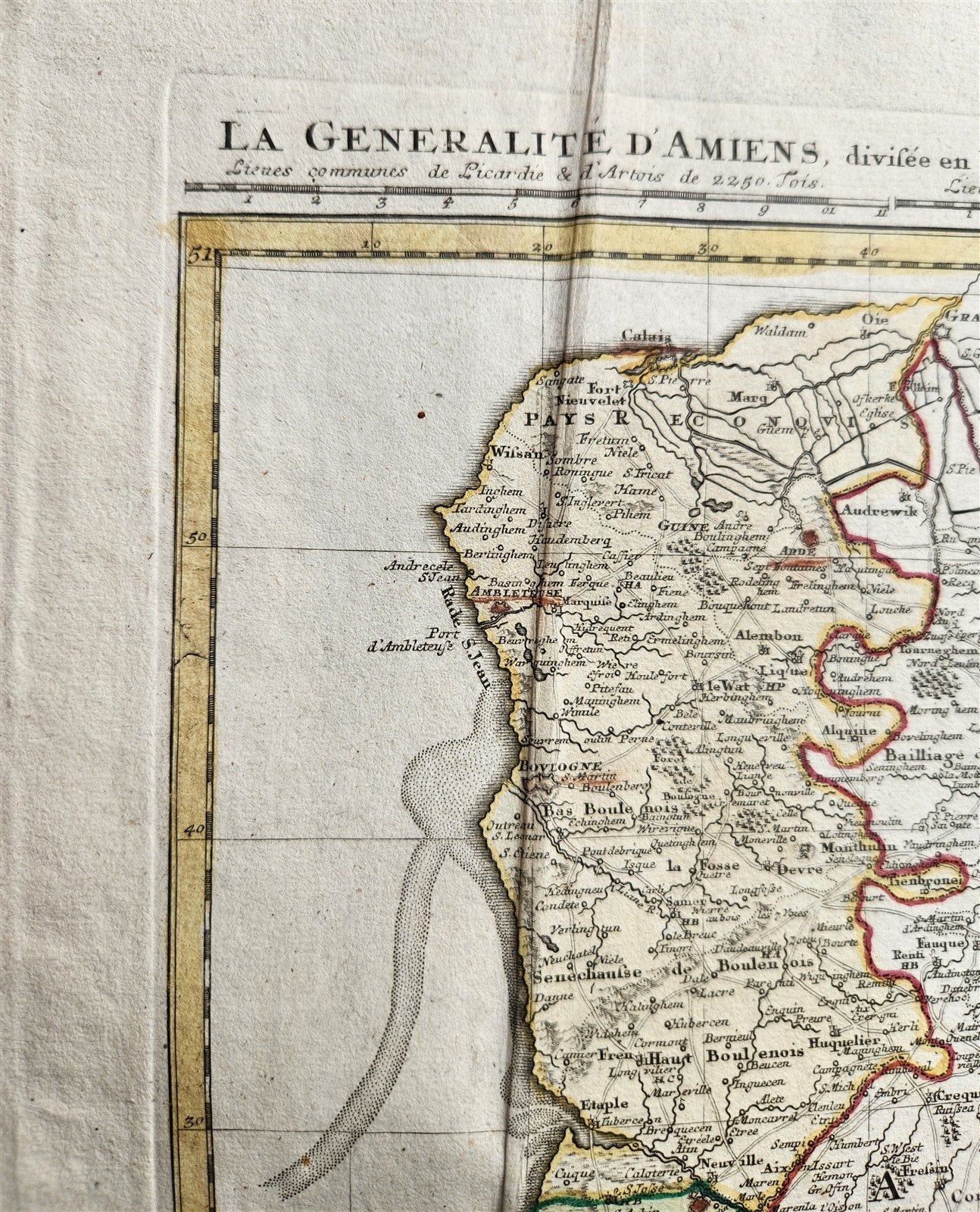 1746 PICARDIE FRANCE antique MAP Pas-de-Calais by Homann