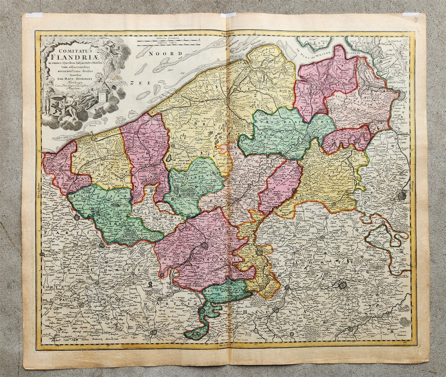 1720 FLANDERS BELGIUM antique MAP COMITATUS FLANDRIAE by Homann Antwerp Brussels