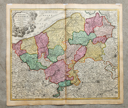 1720 FLANDERS BELGIUM antique MAP COMITATUS FLANDRIAE by Homann Antwerp Brussels