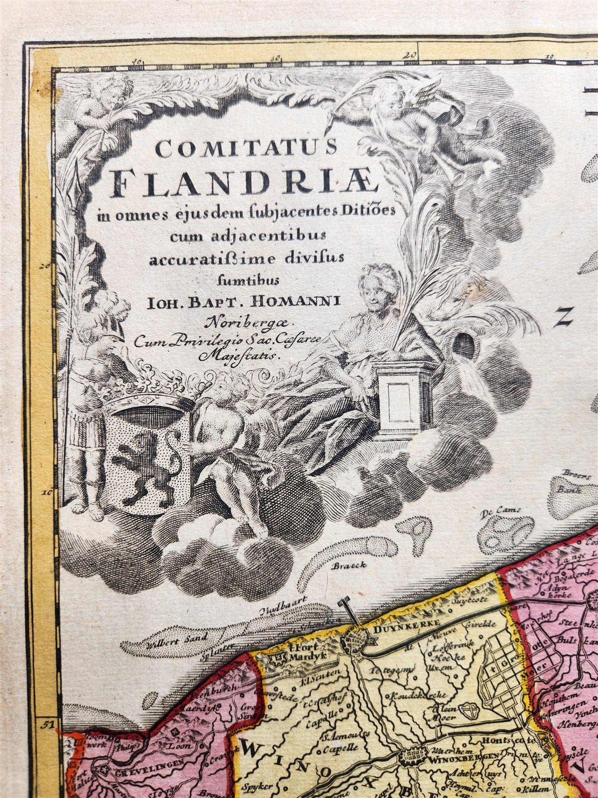 1720 FLANDERS BELGIUM antique MAP COMITATUS FLANDRIAE by Homann Antwerp Brussels