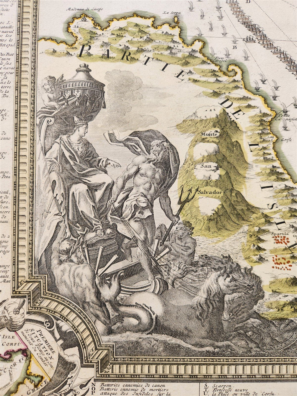 1720 SIEGE of CORFU by TURKS antique MAP GREECE by Ioh. Baptista Homanno