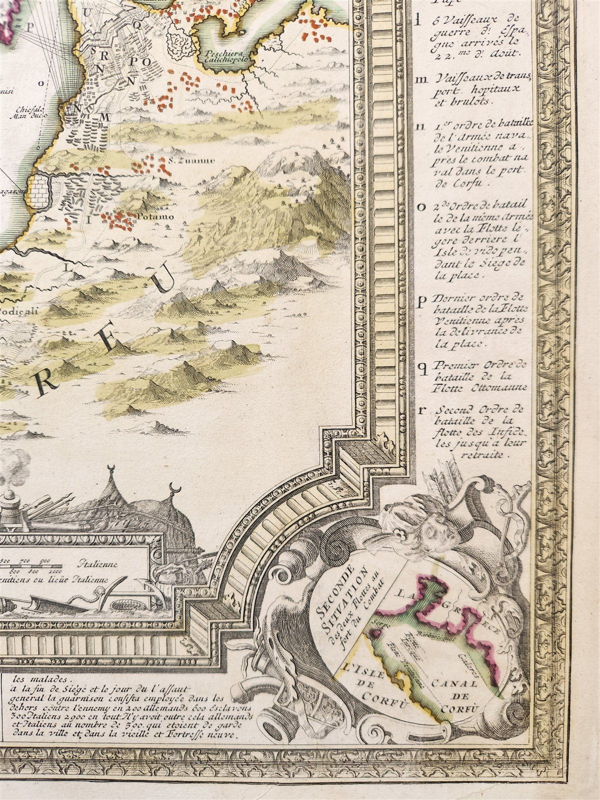 1720 SIEGE of CORFU by TURKS antique MAP GREECE by Ioh. Baptista Homanno
