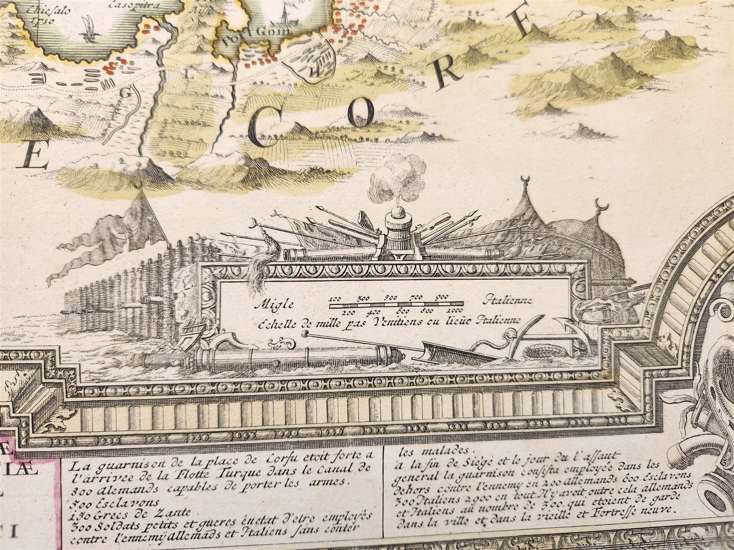 1720 SIEGE of CORFU by TURKS antique MAP GREECE by Ioh. Baptista Homanno