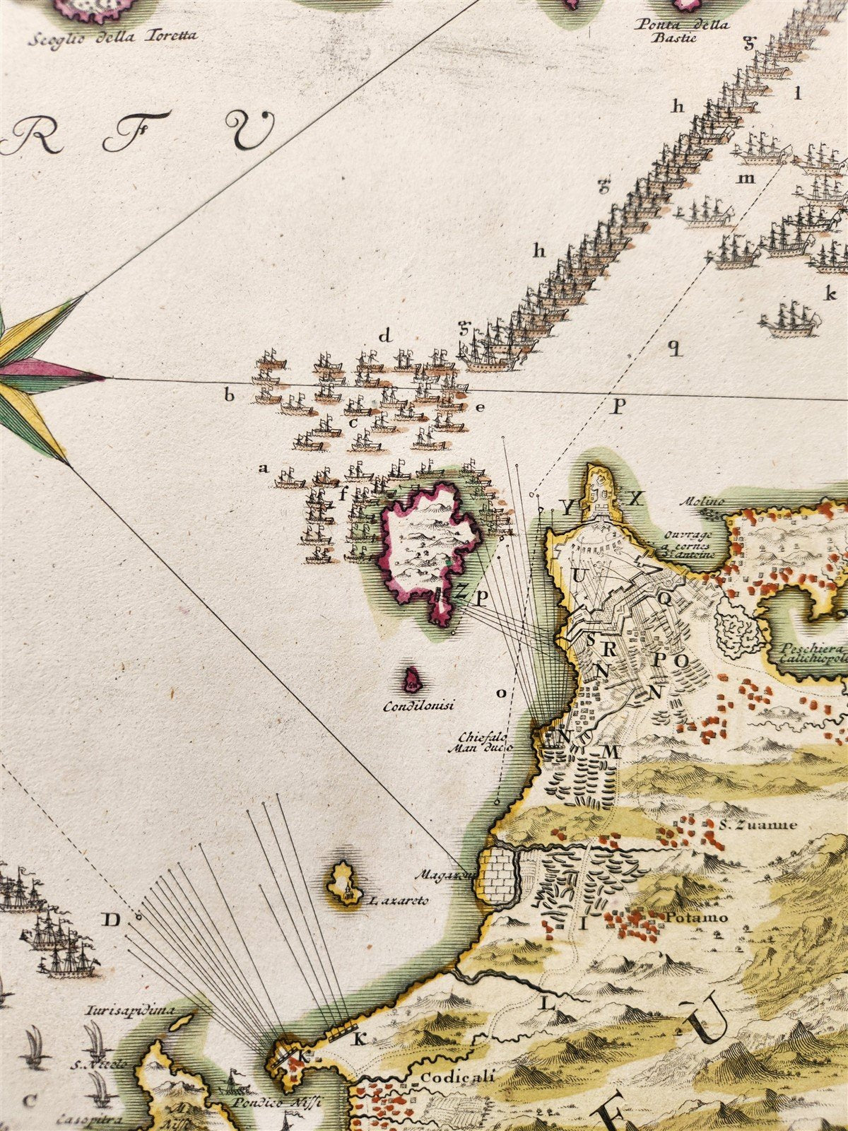 1720 SIEGE of CORFU by TURKS antique MAP GREECE by Ioh. Baptista Homanno