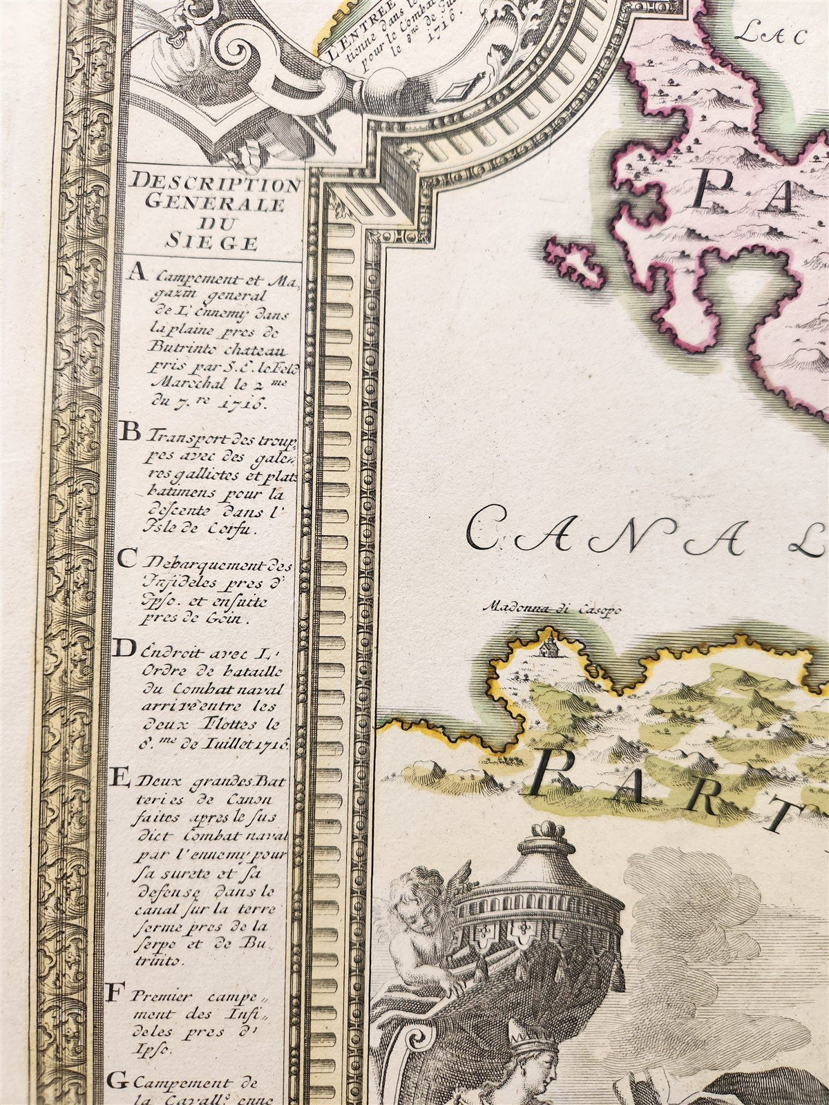 1720 SIEGE of CORFU by TURKS antique MAP GREECE by Ioh. Baptista Homanno