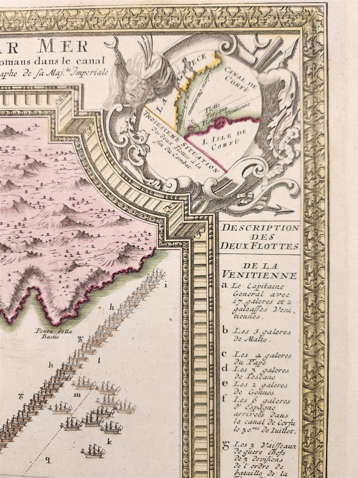 1720 SIEGE of CORFU by TURKS antique MAP GREECE by Ioh. Baptista Homanno