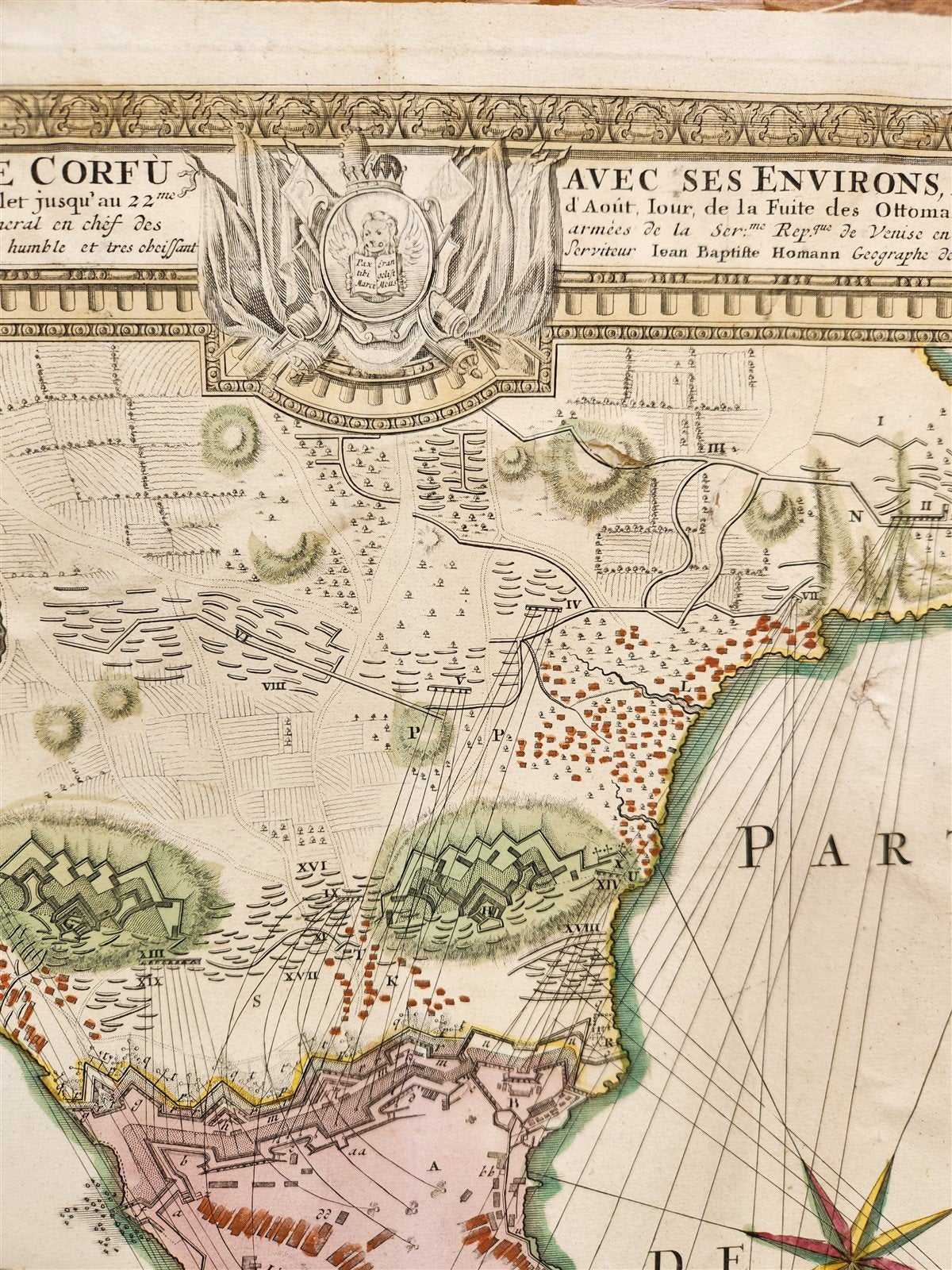 1716 CORFU antique MAP GREECE by Ioh. Baptista Homanno