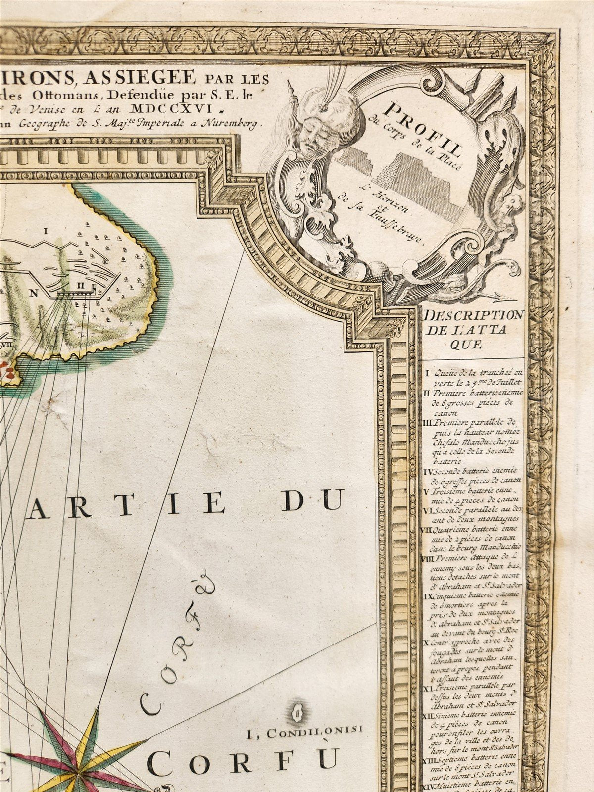 1716 CORFU antique MAP GREECE by Ioh. Baptista Homanno