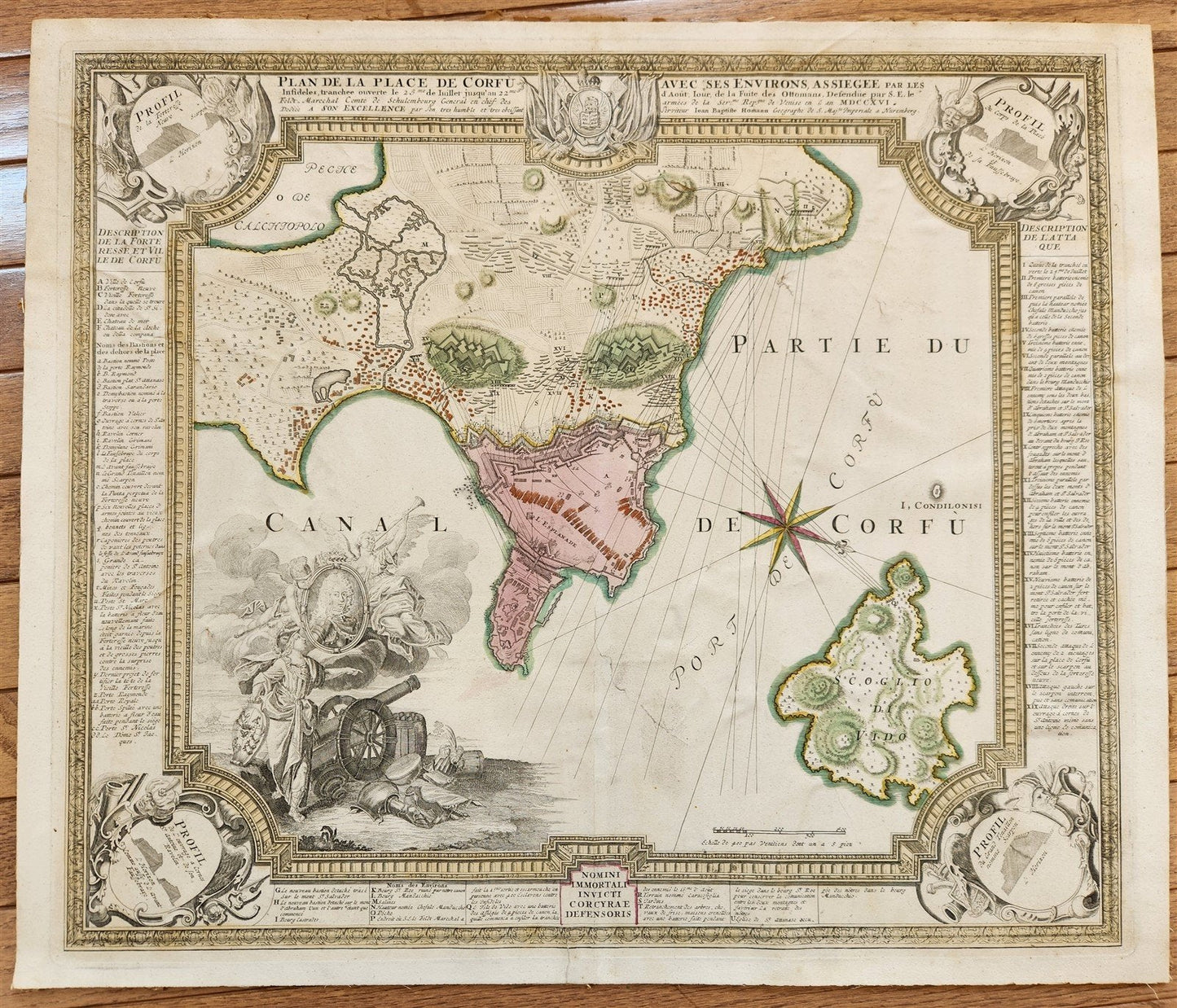 1716 CORFU antique MAP GREECE by Ioh. Baptista Homanno