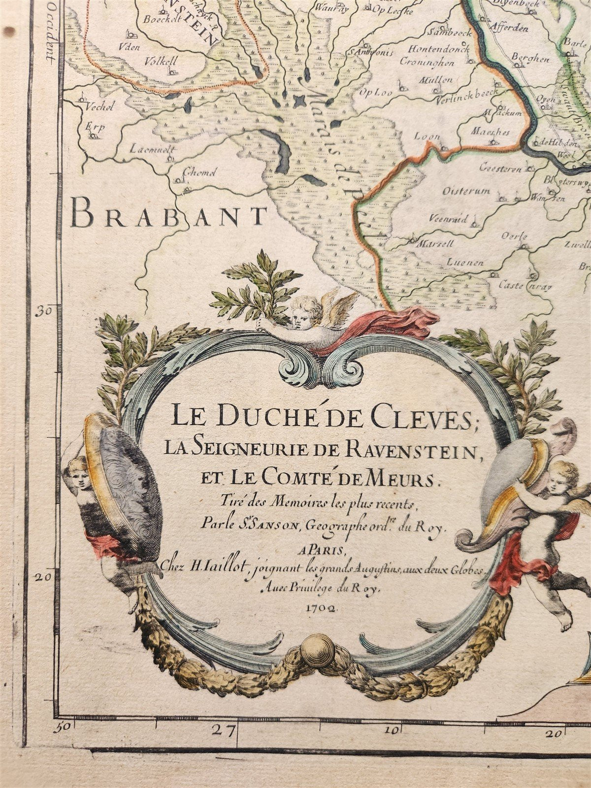1702 FRANCE LE DUCHE de CLEVES antique MAP by Hubert Jaillot