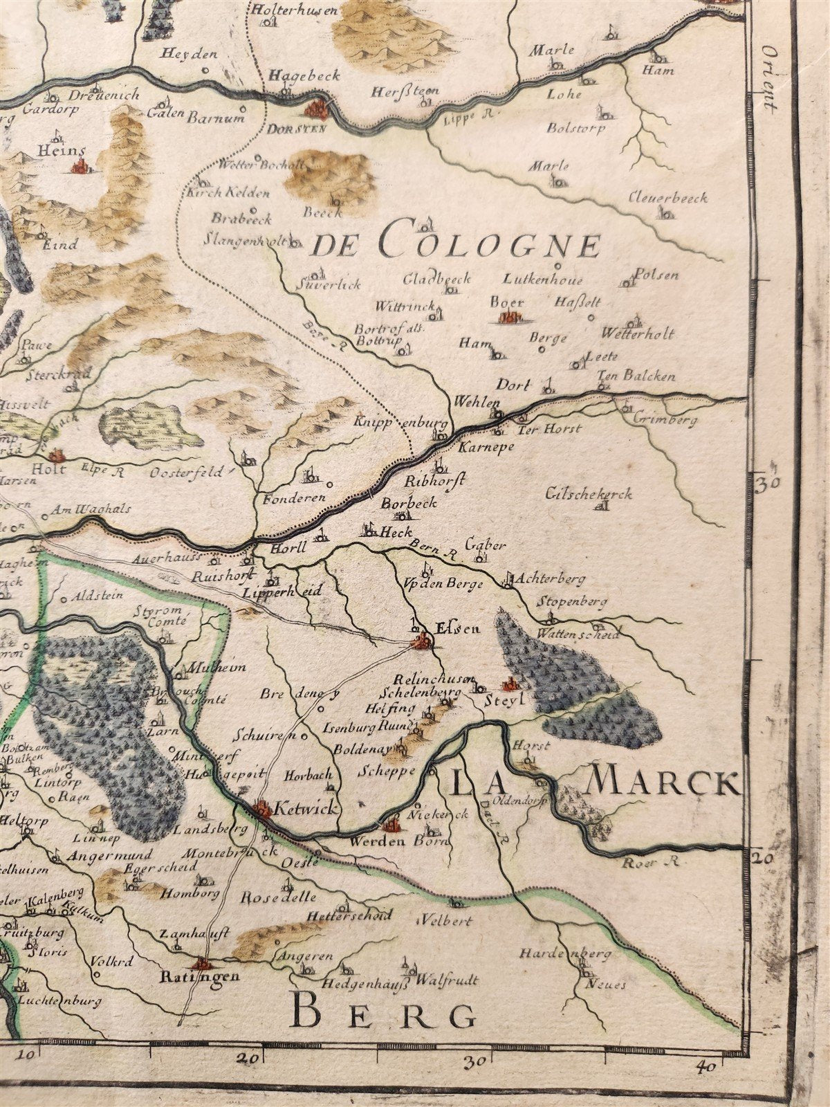 1702 FRANCE LE DUCHE de CLEVES antique MAP by Hubert Jaillot