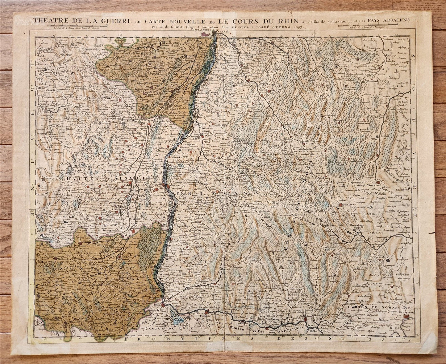 1730s MILITARY MAP antique THEATRE DE LA GUERRE CARTE NOUVELLE LE COURS du RHIN