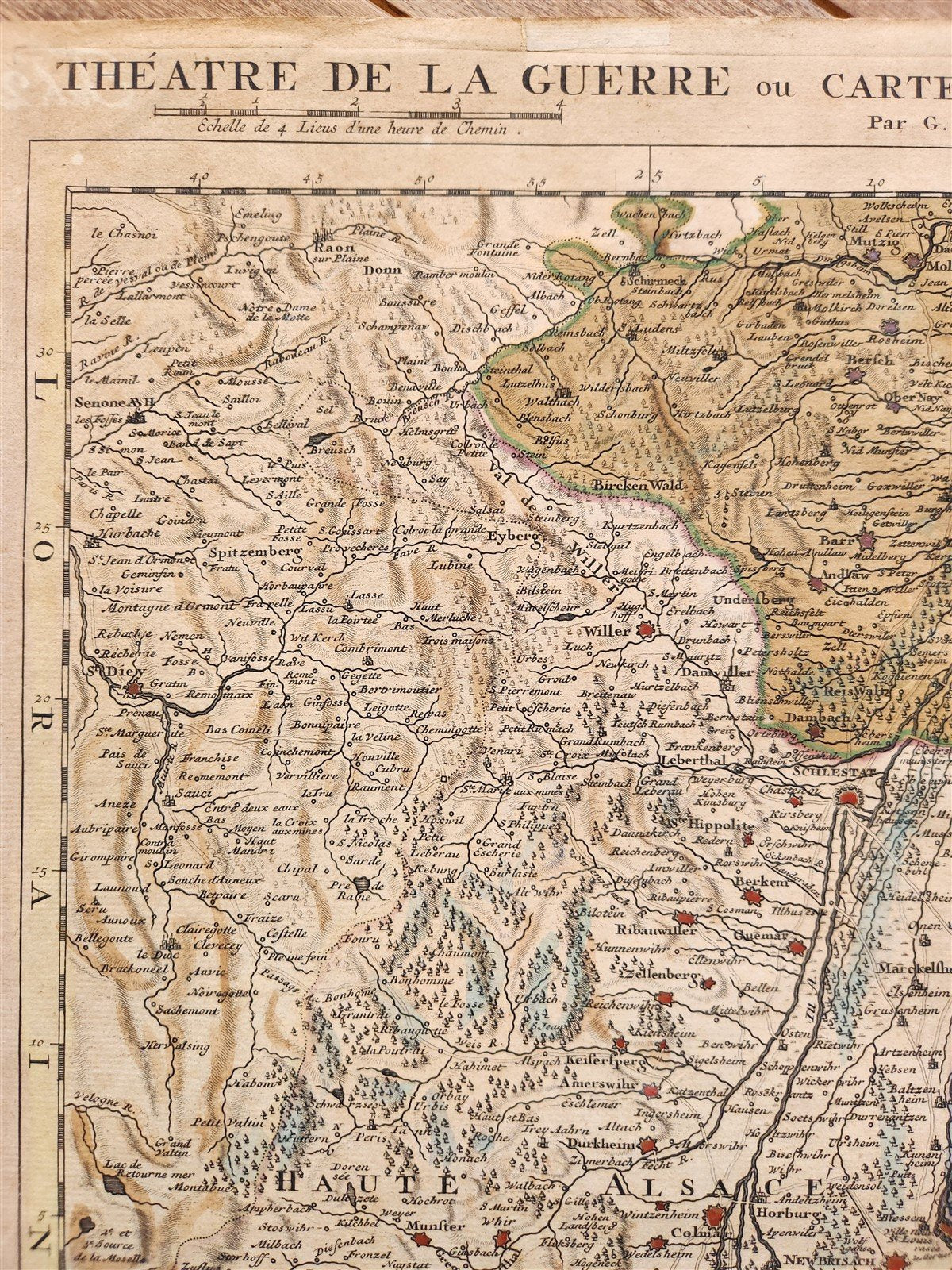 1730s MILITARY MAP antique THEATRE DE LA GUERRE CARTE NOUVELLE LE COURS du RHIN