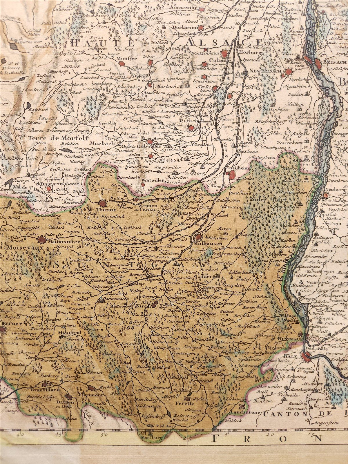 1730s MILITARY MAP antique THEATRE DE LA GUERRE CARTE NOUVELLE LE COURS du RHIN