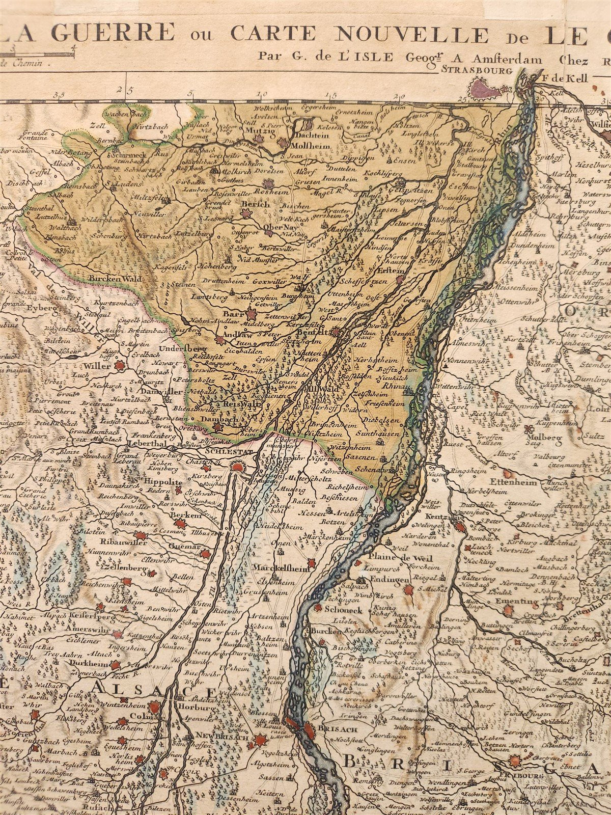 1730s MILITARY MAP antique THEATRE DE LA GUERRE CARTE NOUVELLE LE COURS du RHIN