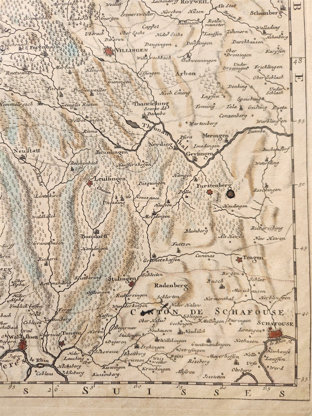 1730s MILITARY MAP antique THEATRE DE LA GUERRE CARTE NOUVELLE LE COURS du RHIN