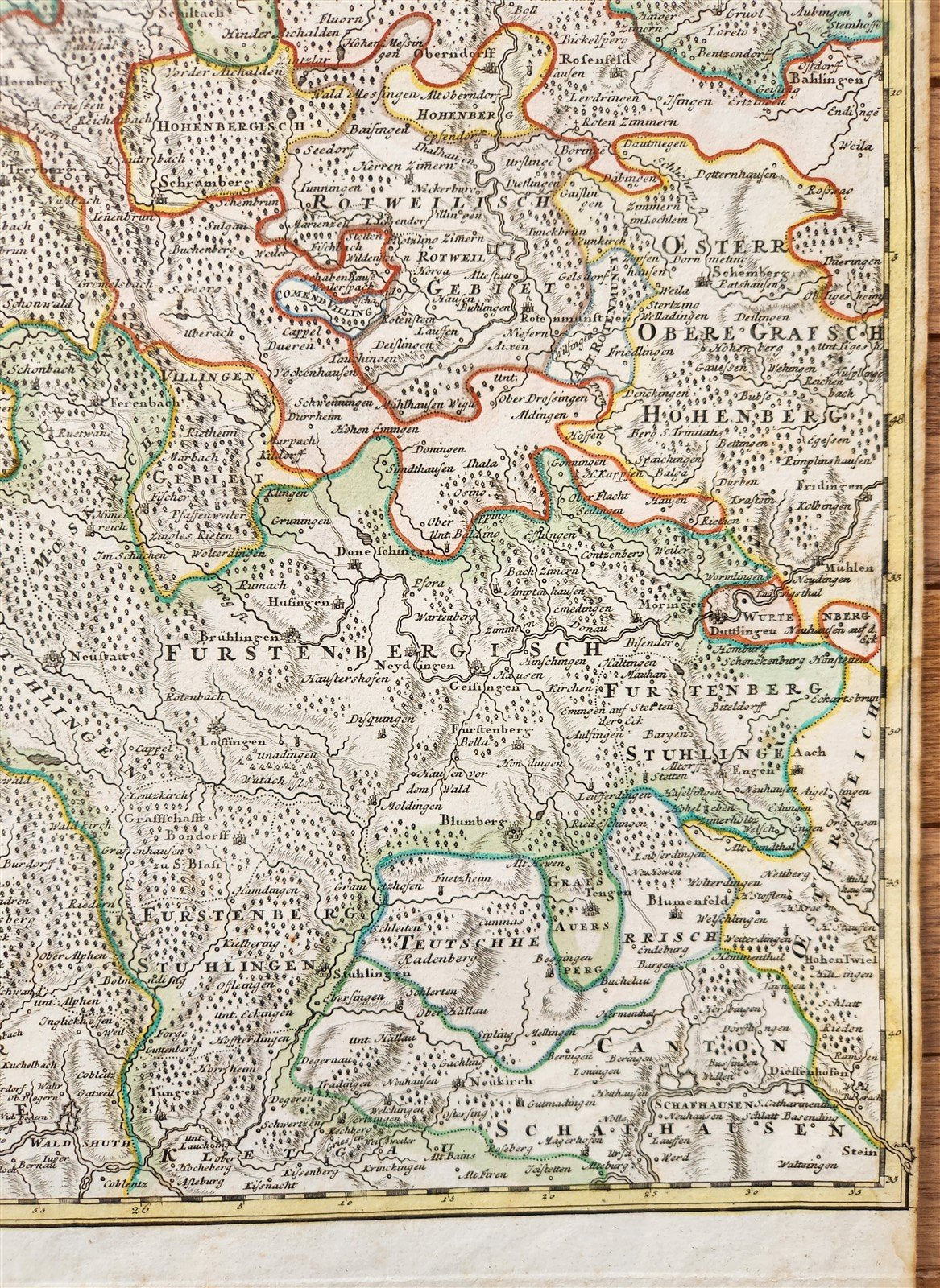 1730s CURSUS RHENI a BASILIAE MAP antique GERMANY SWITZERLAND AUSTRIA