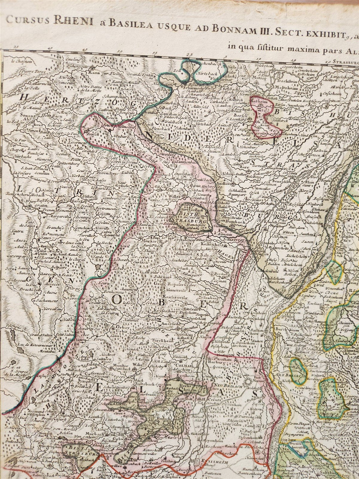 1730s CURSUS RHENI a BASILIAE MAP antique GERMANY SWITZERLAND AUSTRIA