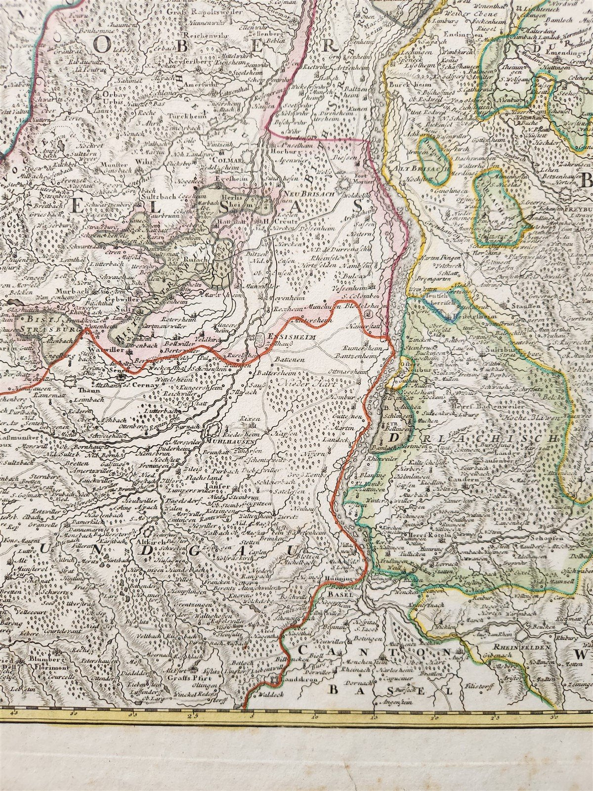 1730s CURSUS RHENI a BASILIAE MAP antique GERMANY SWITZERLAND AUSTRIA