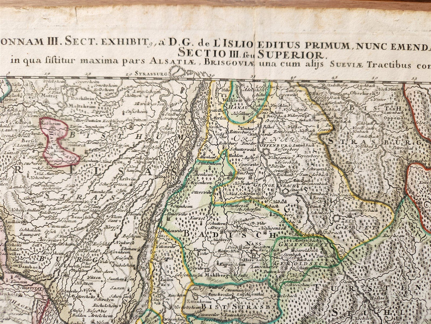 1730s CURSUS RHENI a BASILIAE MAP antique GERMANY SWITZERLAND AUSTRIA