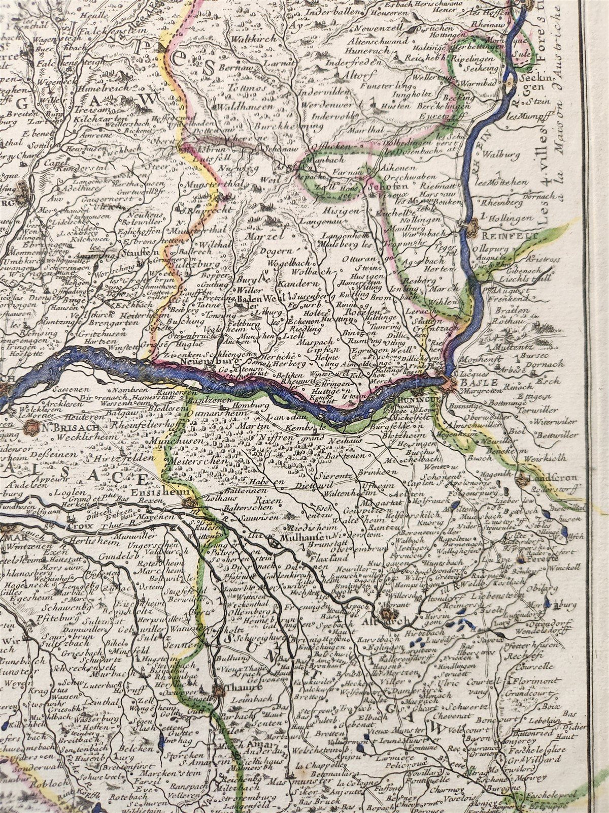 1730s antique MAP antique HAUTE et BASSE ALSACE SUNTGAW BRISGAW ORTEN AW