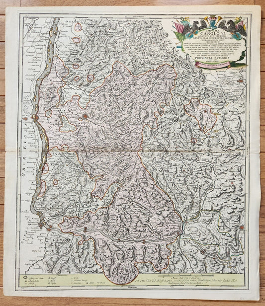 1718 Breisgau Soutwest Germany antique MAP antique PROVINCIA BRISGOIA