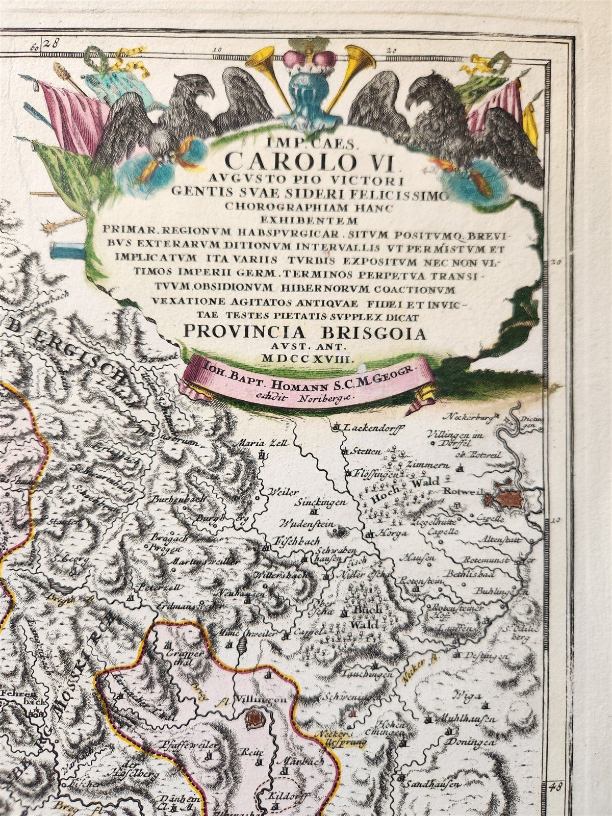 1718 Breisgau Soutwest Germany antique MAP antique PROVINCIA BRISGOIA