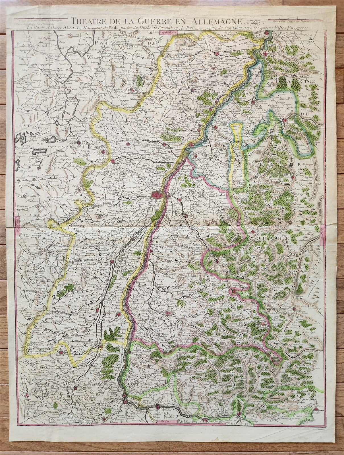 1743 FRENCH MILITARY antique MAP antique THEATRE la GUERRE en ALLEMAGNE FRANCE