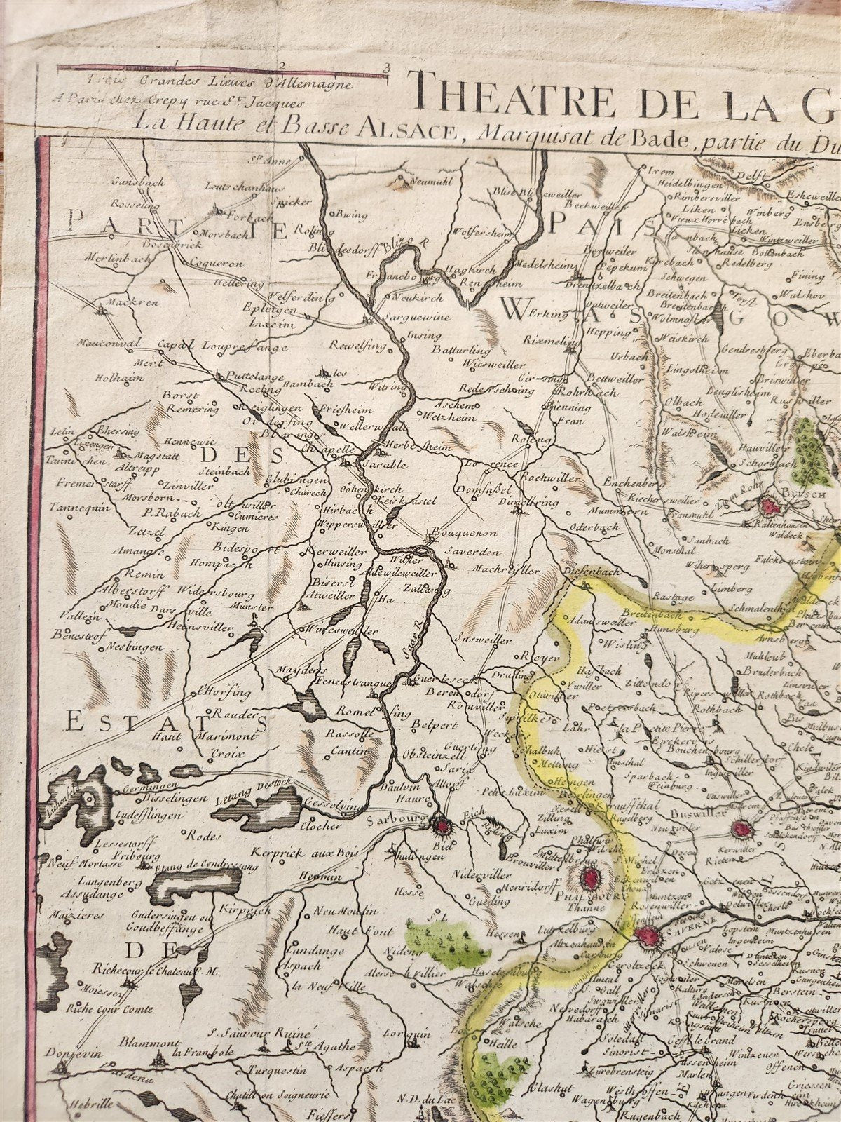 1743 FRENCH MILITARY antique MAP antique THEATRE la GUERRE en ALLEMAGNE FRANCE