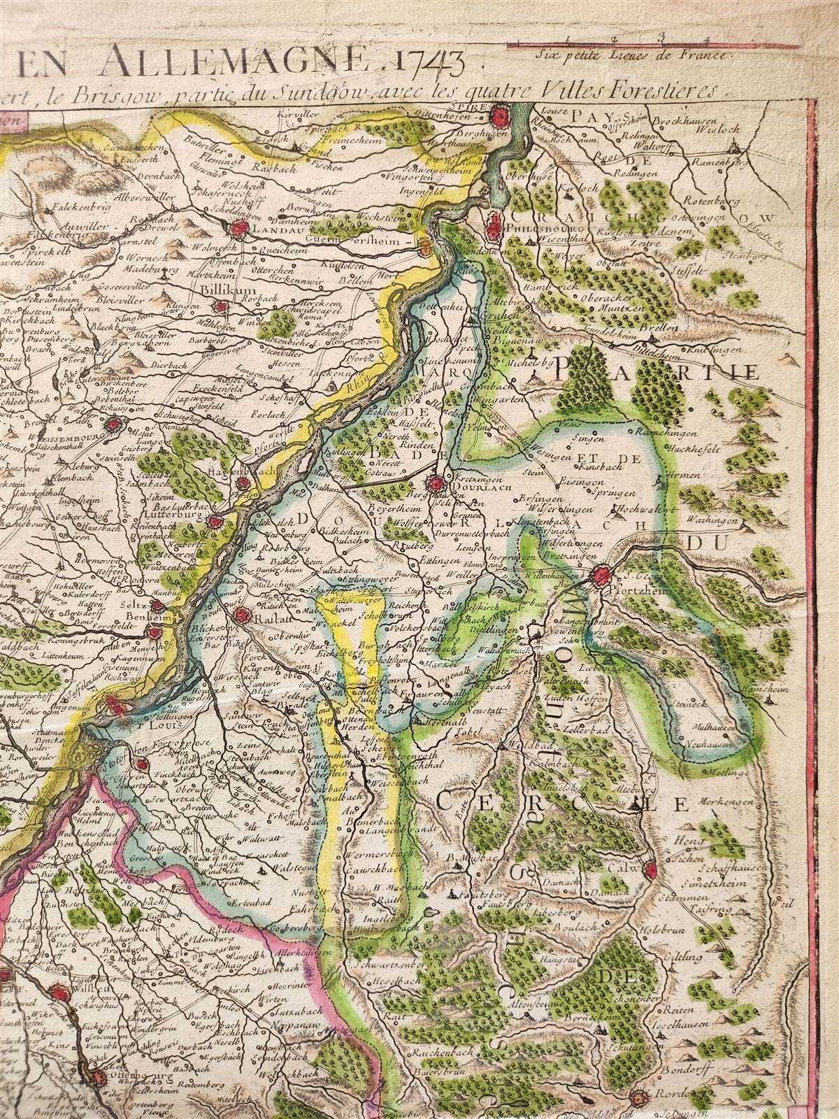 1743 FRENCH MILITARY antique MAP antique THEATRE la GUERRE en ALLEMAGNE FRANCE