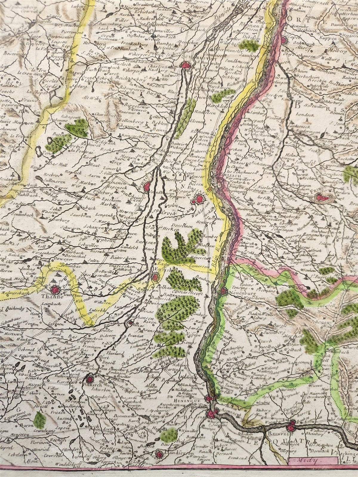 1743 FRENCH MILITARY antique MAP antique THEATRE la GUERRE en ALLEMAGNE FRANCE