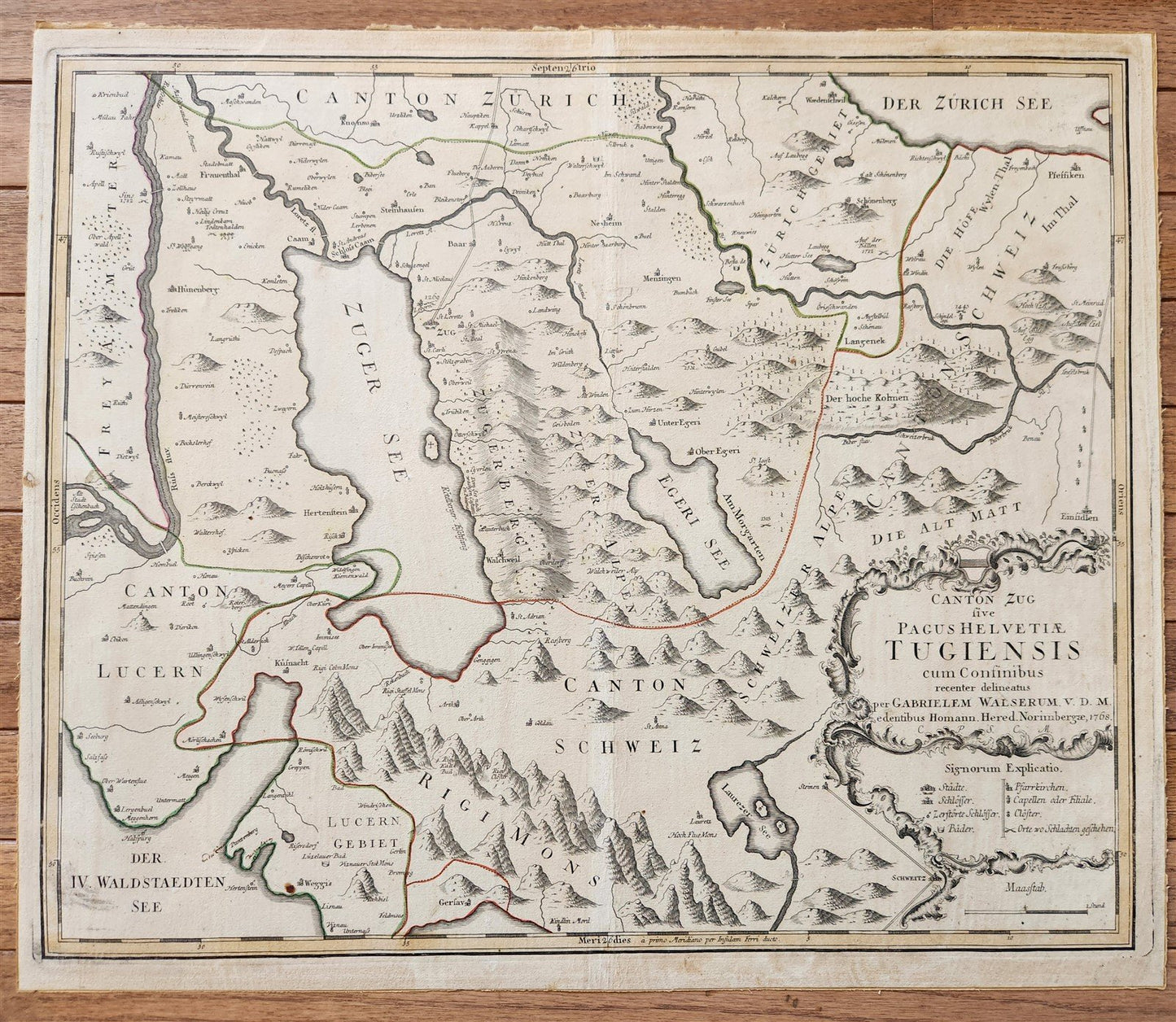 1768 SWITZERLAND antique MAP CANTON zuc sive PAGUS HELVETIAE TUGIENSIS