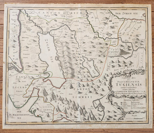 1768 SWITZERLAND antique MAP CANTON zuc sive PAGUS HELVETIAE TUGIENSIS