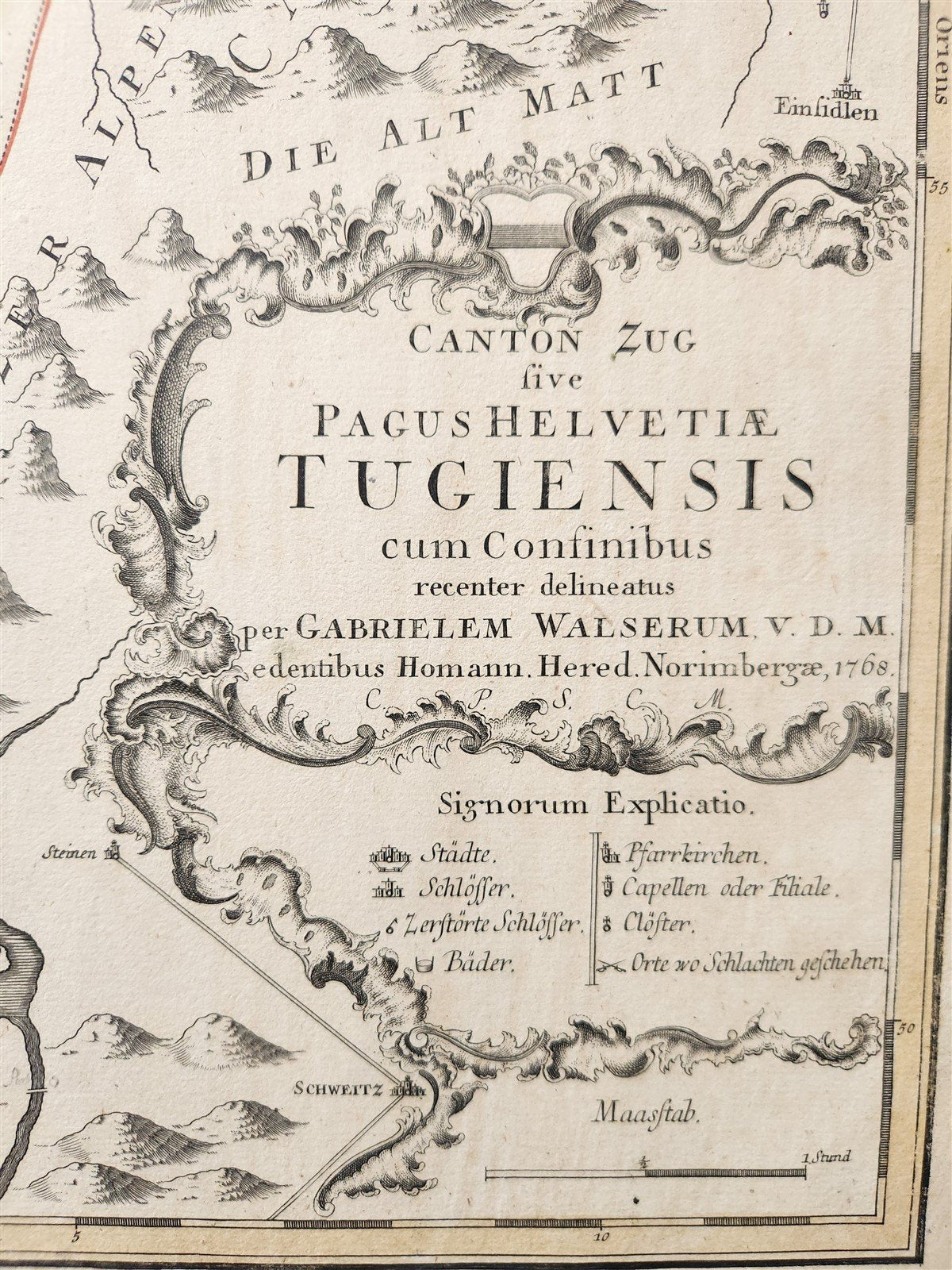 1768 SWITZERLAND antique MAP CANTON zuc sive PAGUS HELVETIAE TUGIENSIS