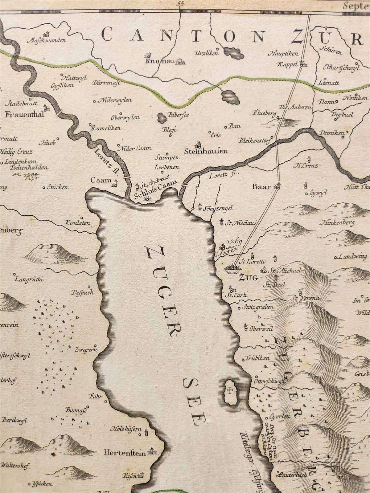 1768 SWITZERLAND antique MAP CANTON zuc sive PAGUS HELVETIAE TUGIENSIS