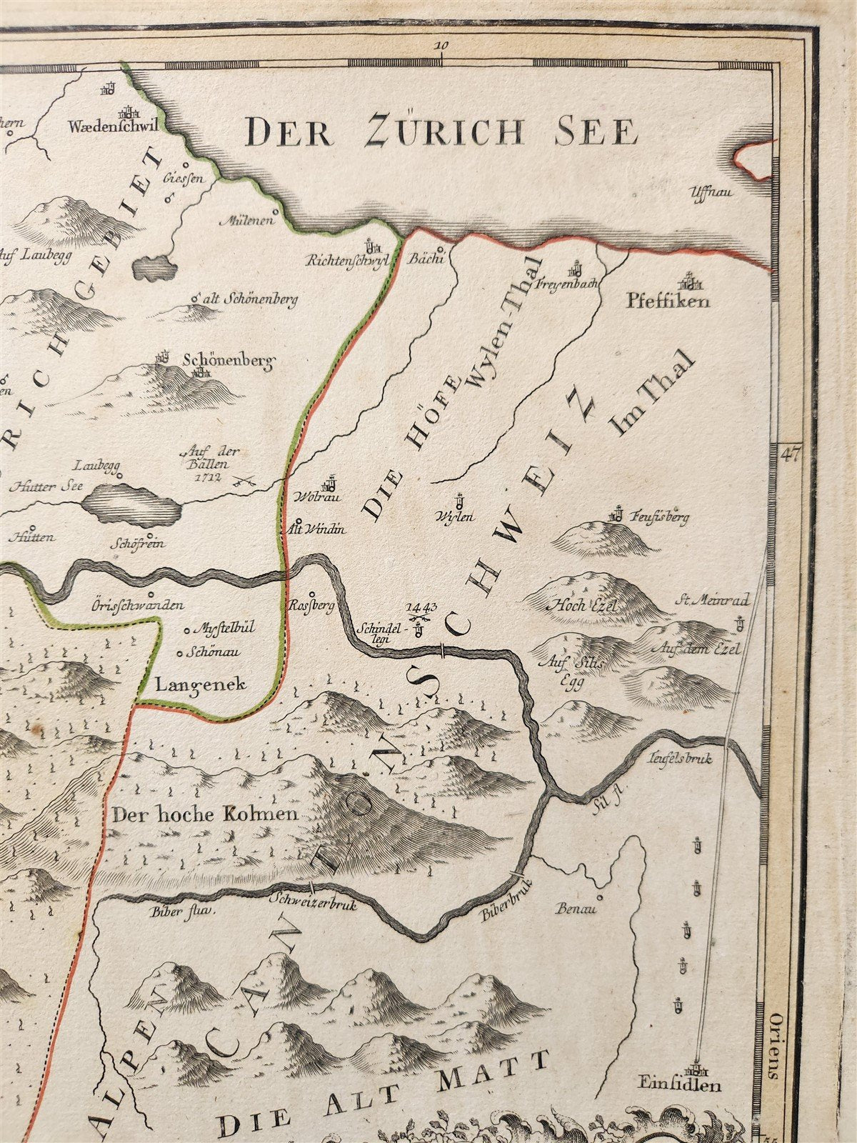 1768 SWITZERLAND antique MAP CANTON zuc sive PAGUS HELVETIAE TUGIENSIS