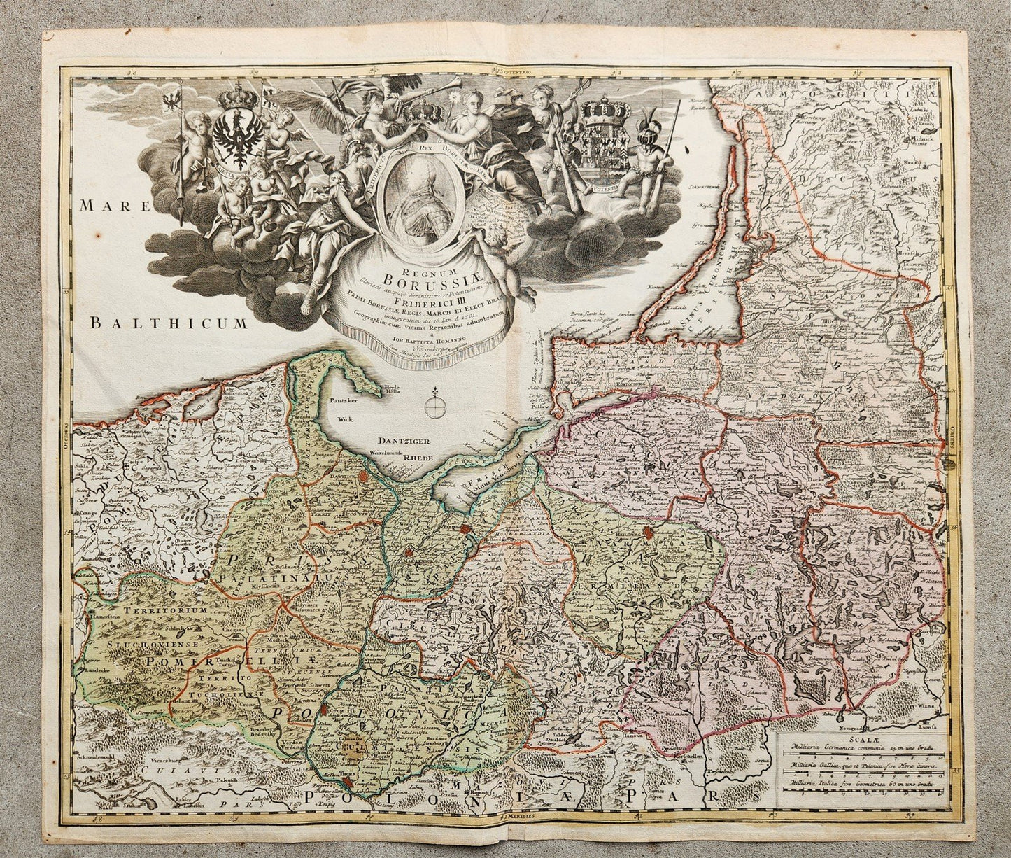 1716 GERMANY PRUSSIA POLAND LITHUANIA antique MAP by HOMANN HEIRS -BORUSSIA