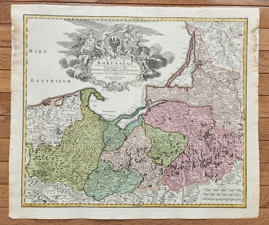 1716 GERMANY PRUSSIA POLAND LITHUANIA antique MAP by HOMANN-BORUSSIA